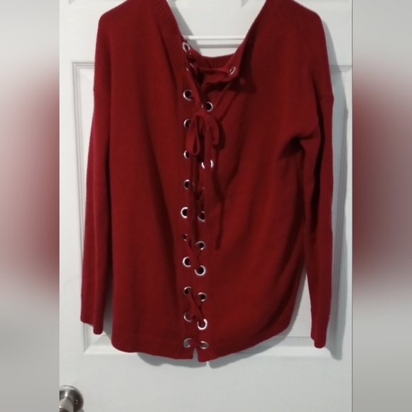 Express Deep Red Knit Sweater - Picture 3 of 3